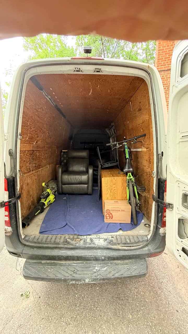 Furniture and boxes loaded in the moving van
